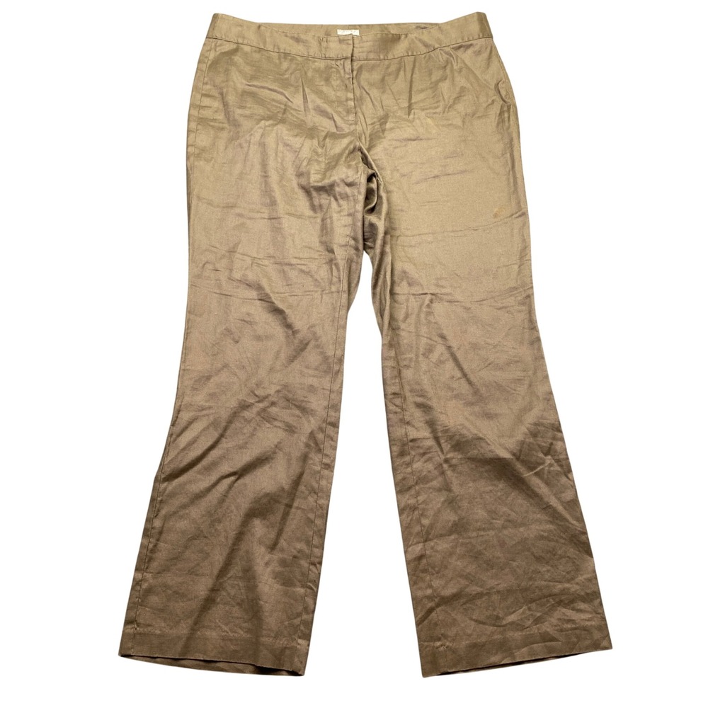 J. Jill Stretch Linen Blend Wide Leg Trousers Brown Size 16 Boho Preppy